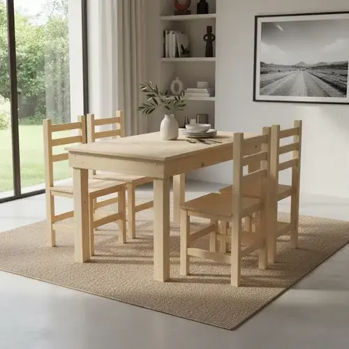 Mesa rustica pino 120x70 con 4 sillas para cocina y bar