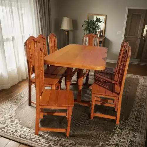 Comedor de algarrobo clasico 180 cm con 8 sillas de madera