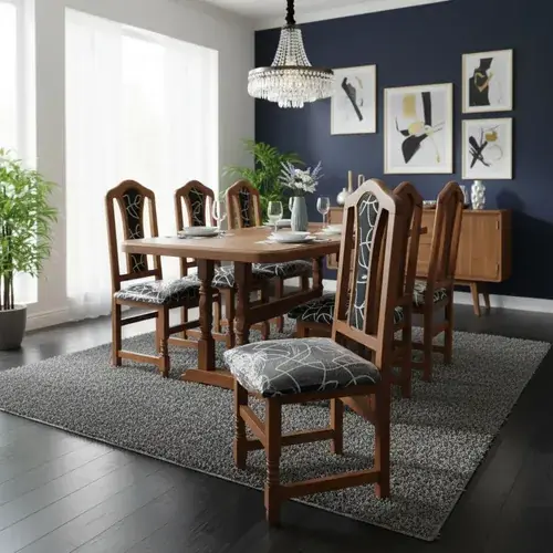 Comedor de algarrobo 200 cm con 8 sillas tapizadas Algarrobo Hogar