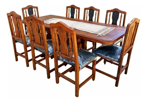 Comedor de algarrobo Terra Algarrobos con 8 sillas tapizadas