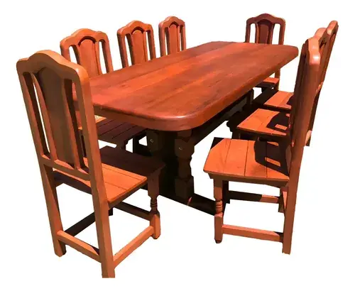 Comedor de algarrobo La Calandria mesa ovalada con 8 sillas