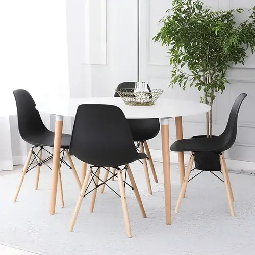 Comedor moderno Eames redondo con 4 sillas negras Unican