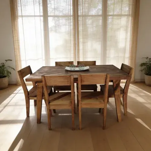 Comedor escandinavo rustico nogal campo 160x80 con 6 sillas