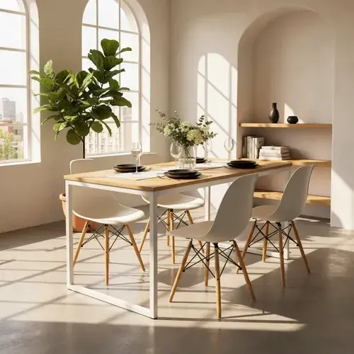 Mesa rustica industrial madera paraiso con estructura de hierro negro