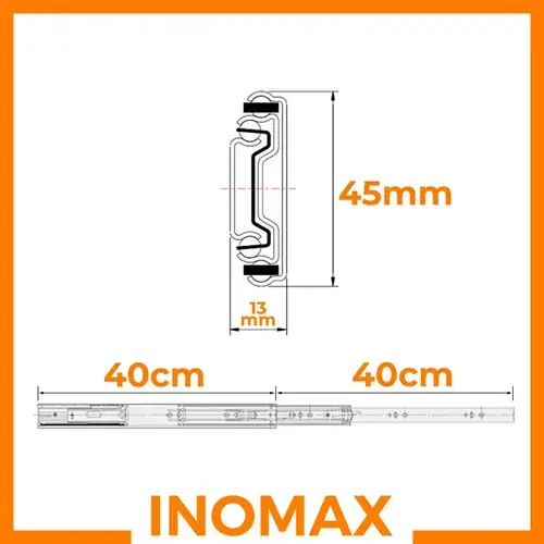 Corredera Inomax 40 cm — riel completo en negro