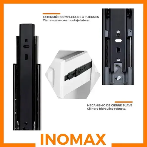 Corredera Inomax 40 cm — detalle del amortiguador hidraulico