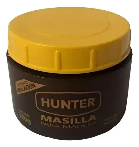 Masilla para madera Hunter 500g color natural — envase y producto