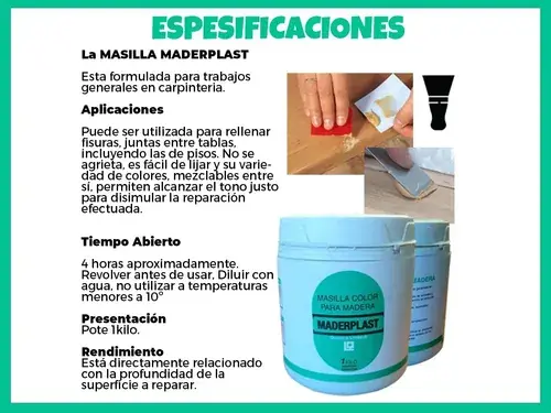 Masilla Maderplast 1kg — colores disponibles