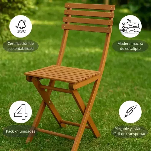 Silla bistro plegable Corfam — vista lateral mostrando el mecanismo de plegado y profundidad de asiento