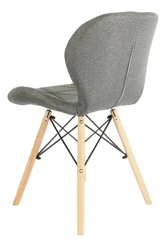 Detalle tapizado chenille gris y estructura en X