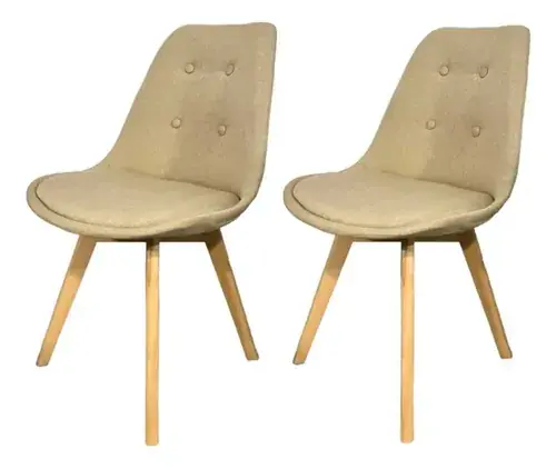Silla Eames tapizada en lino con patas de madera haya — sillas modernas para comedor 2026