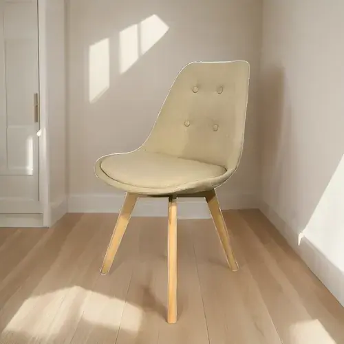 Detalle asiento lino y patas de haya — Eames x2