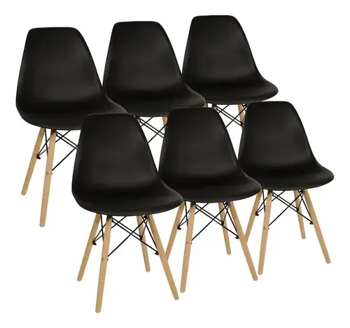 Sillas diseño Eames x6 con patas de madera — estilo shell chair