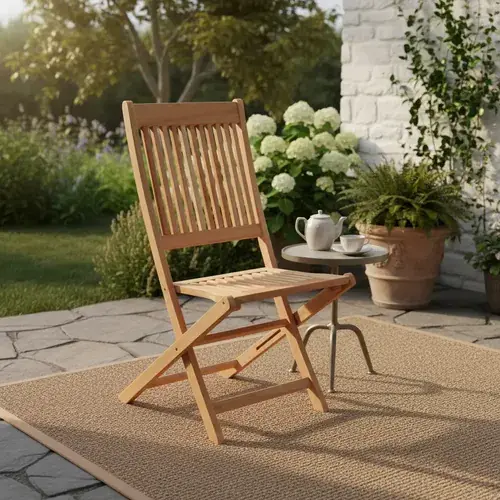 Silla plegable de eucalipto apta para exterior — económica y resistente