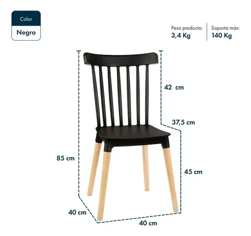 Silla Windsor Negro — vista lateral estructura